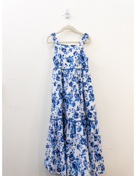 vestido largo azul con blanco