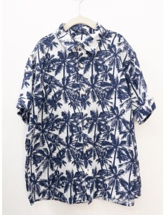 camisa lino con palmeras azules