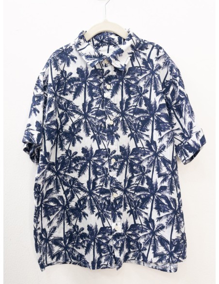 camisa lino con palmeras azules