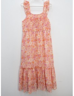vestido naranja con rosado