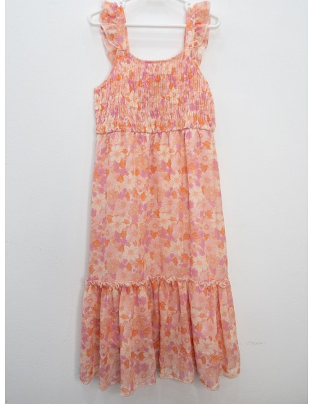 vestido naranja con rosado