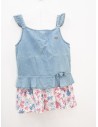 set falda flores rosadas y azules y blusa de jean