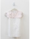 vestido blanco lino cuello rosado