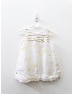 vestido blanco flores dibujadas amarilas y verdes