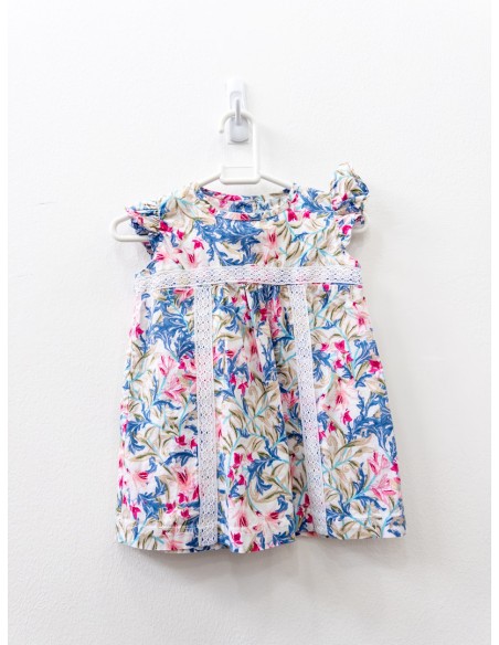 vestido flores azules beige verdes