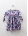 vestido azul con flores rosadas y verdes