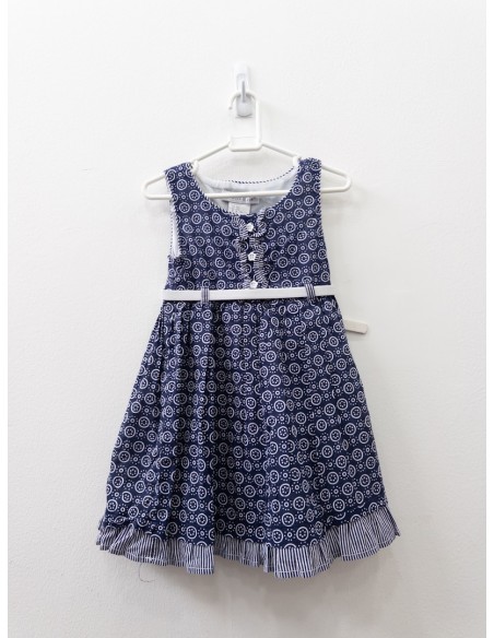 vestido azul con dibujos blancos