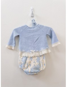 set de punto celeste, calzon con top