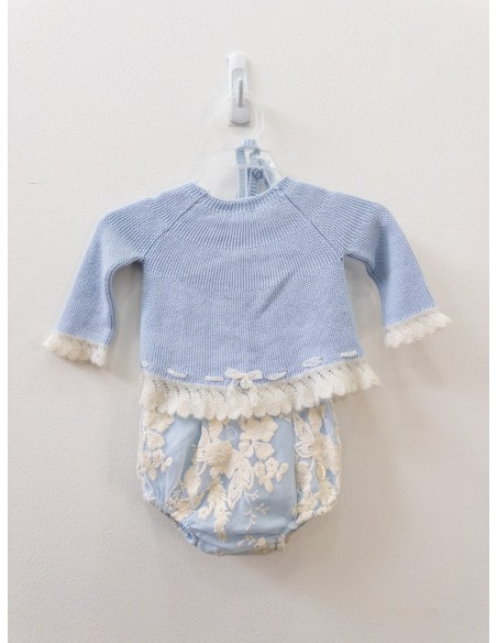 set de punto celeste, calzon con top