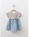 vestido pecho beige falda celeste con perros