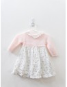 vestido bordado rosado con falda de flores rosados