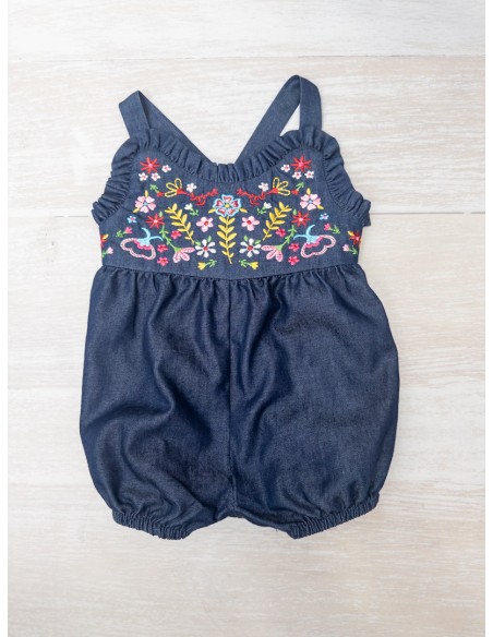 enterizo denim con flores de colores