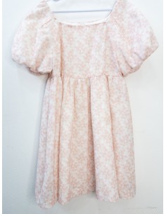 vestido lino beige con flores rosadas