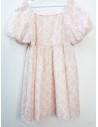 vestido lino beige con flores rosadas