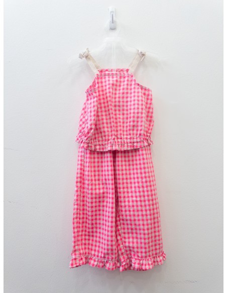 set blusa y pantalon cuadros blancos y fucsias