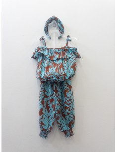 set blusa y pantalon cafes con turquesa