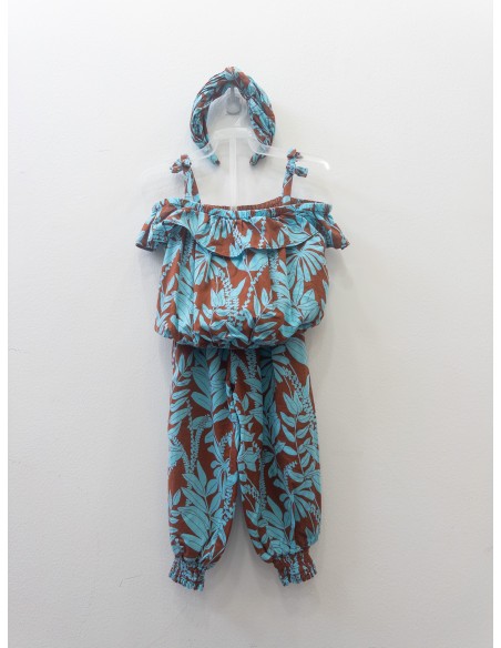 set blusa y pantalon cafes con turquesa