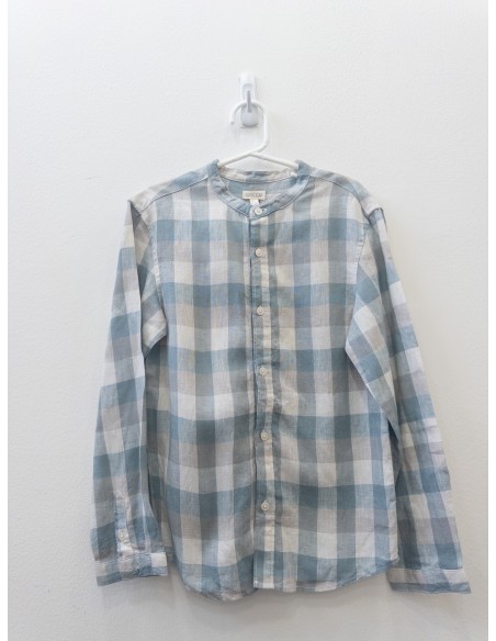 camisa lino cuadros celestes y grises