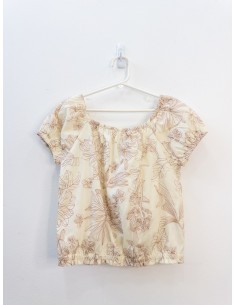 set blusa y pantalon beige con bordado de flores