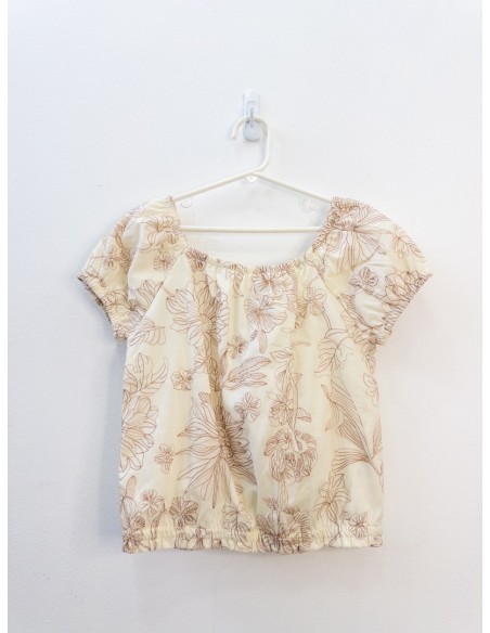set blusa y pantalon beige con bordado de flores