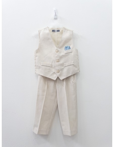 set beige vest y pantalon