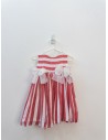 vestido rayas blancas y rojas con lazos de tul