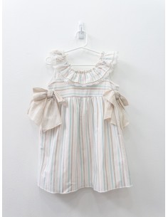 vestido rayas celestes rosadas y beige