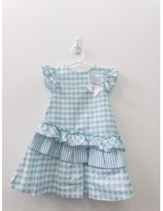 vestido cuadros turquesas y blancos