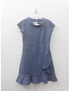 vestido azul con estrellitas blancas y bolitas plateadas