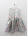 vestido plateado con colores rosado y celeste