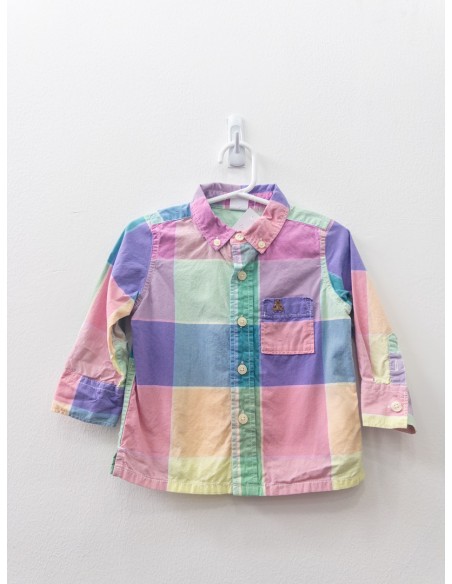 camisa manga corta cuadros rosados verdes
