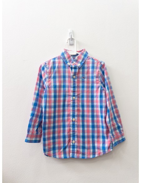 camisa cuadros azules rosados y rayas verdes