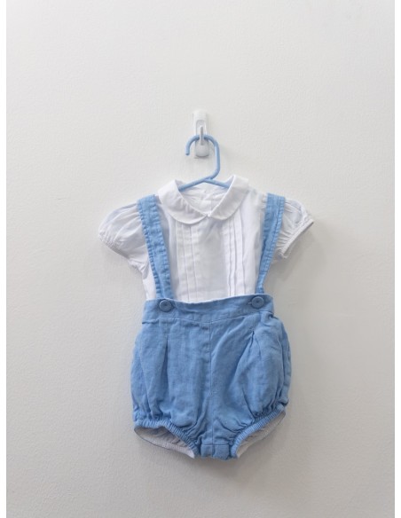 set camisa blanca y calzon celeste con tirantes