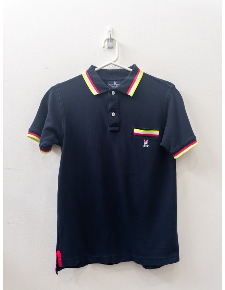 polo negra con fucsia y amarillo