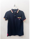 polo negra con fucsia y amarillo