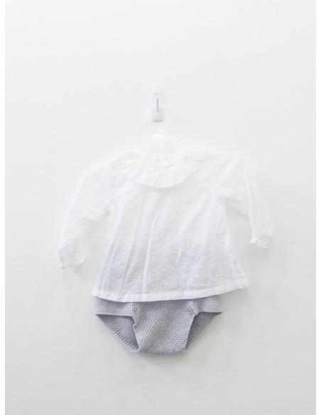set camisa blanca cubre pañal tejido gris