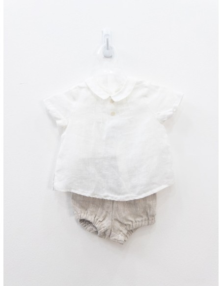 set camisa blanca y short beige