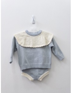 set tejido celeste con beige
