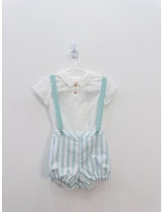 set camisa banca short rayas menta y blancas