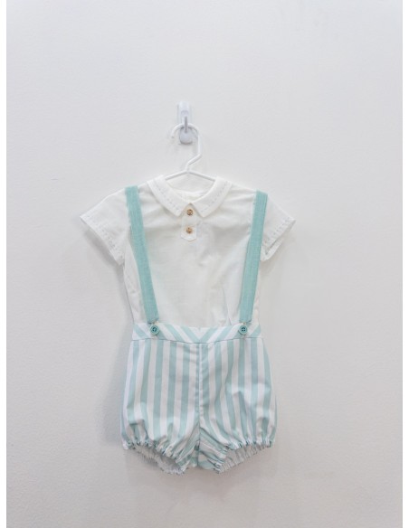 set camisa banca short rayas menta y blancas