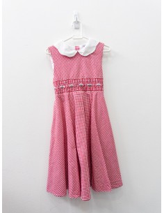 vestido cuadro rojos y blancos con nido de abeja