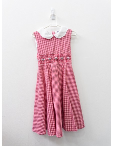 vestido cuadro rojos y blancos con nido de abeja