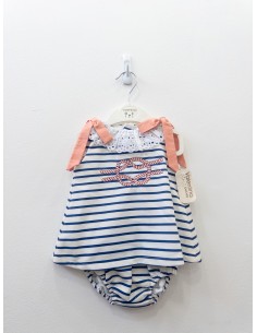 set rayas azules y nudo y cintas rosados