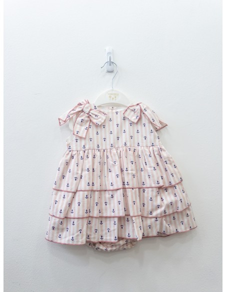 vestido rayas rosadas con anclas azules