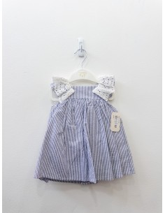 vestido rayas azules con detalles brocados blancos
