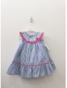 vestido rayas celestes con detalles fucsia