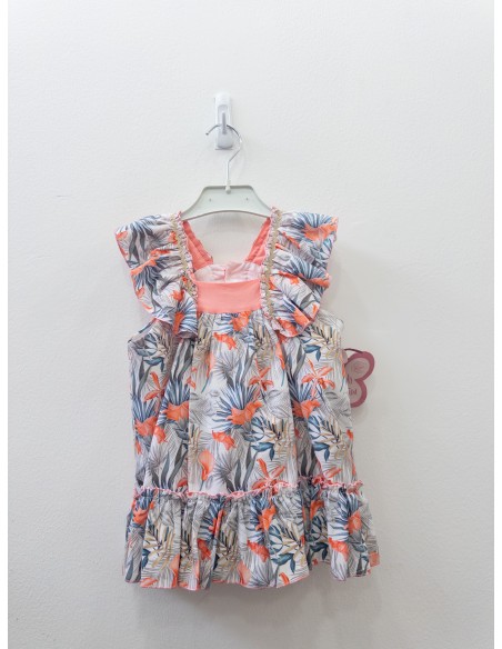 vestido con flores salmon y lazo salmon