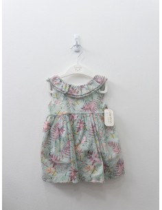 set vestido verde con flores rosadas