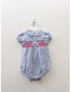 enterizo rayas azules con detalles rojos