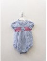 enterizo rayas azules con detalles rojos